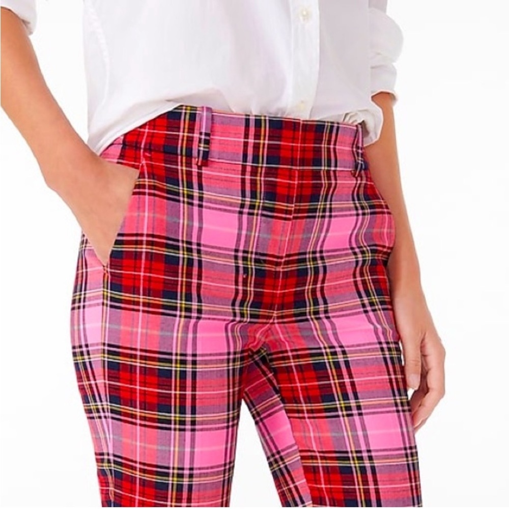 New! J.CREW Cameron Parke Tartan pink Plaid Pants Trousers Size 6 small - Picture 7 of 13